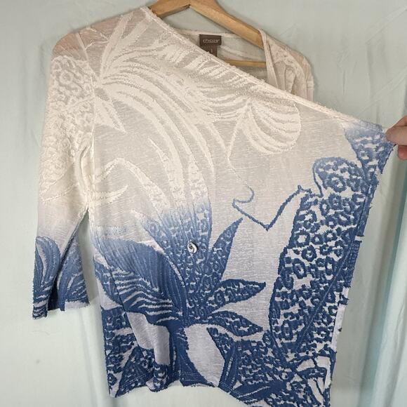 Chicos Coastal Beachy Dip Dye Cardigan Womens SIZE 1 Medium Open Cinched Waist - Picture 7 of 12